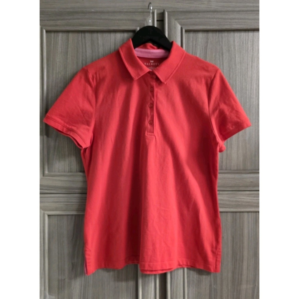 Talbots Women Large Polo Shirt Short Sleeve Orange Cotton‎ Blend